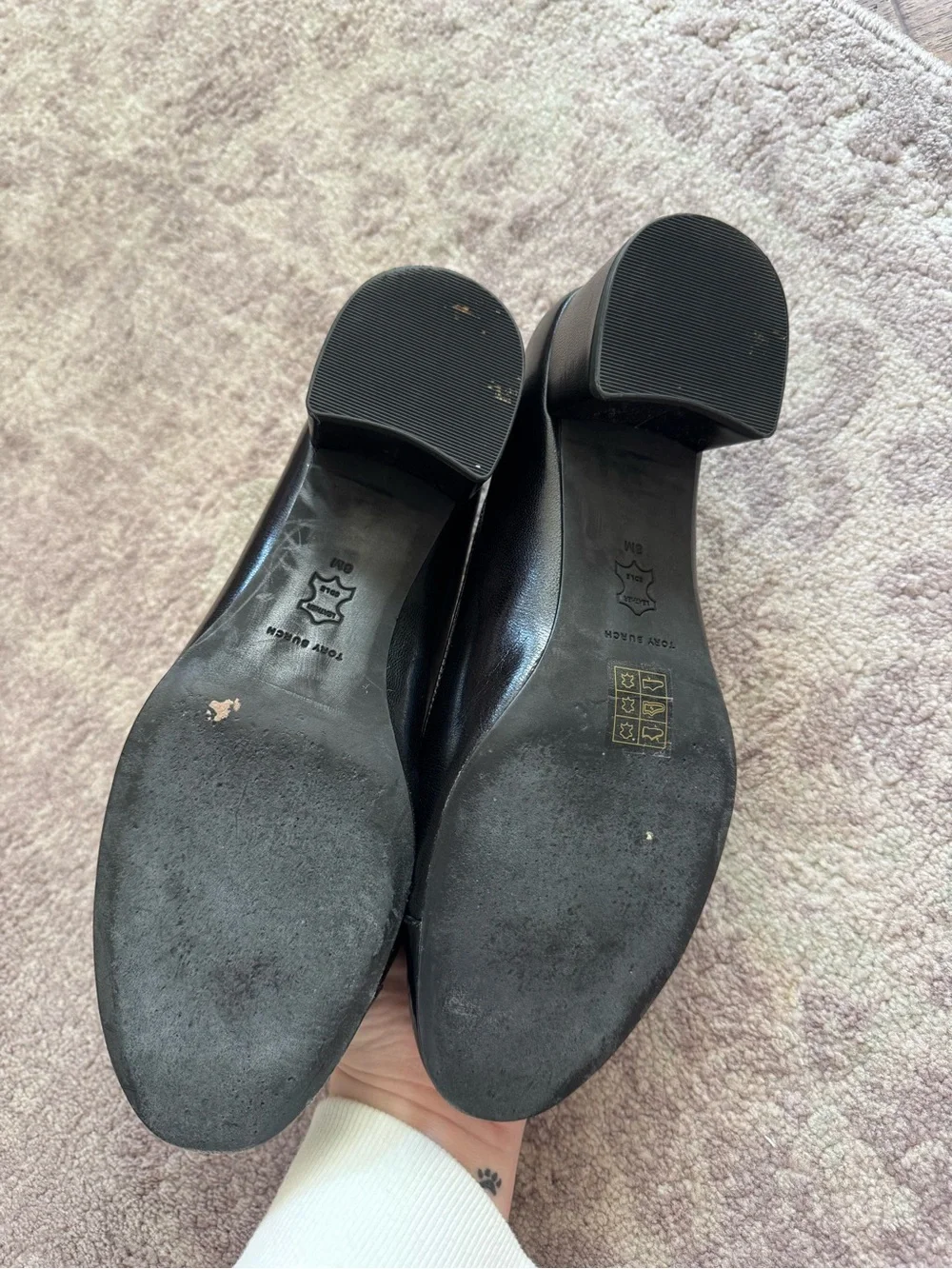 Tory Burch Women’s 8 45mm Cap-Toe Black Leather Pumps Shoes